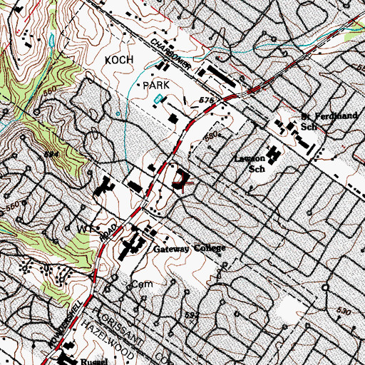 Topographic Map of Villa Del Cresta Shopping Center, MO