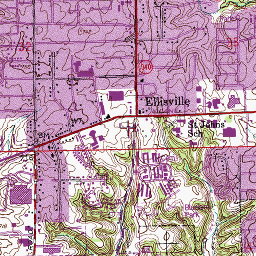 Topographic Map of Village Shopping Center, MO