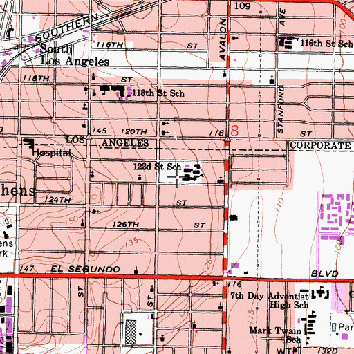 Topographic Map of 122nd Street Elementary School, CA