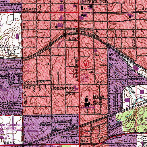 Topographic Map of Woodbine Center Shopping Center, MO
