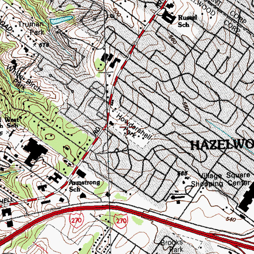 Topographic Map of Houdershell Park, MO