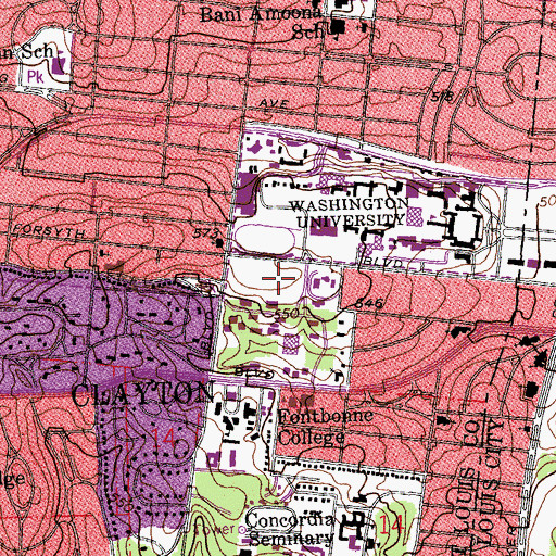 Topographic Map of Kelly Baseball Field, MO