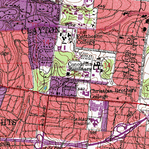 Topographic Map of Ted Drewes Tennis Courts, MO