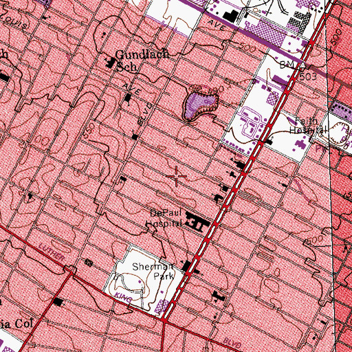 Topographic Map of Kingsway West, MO