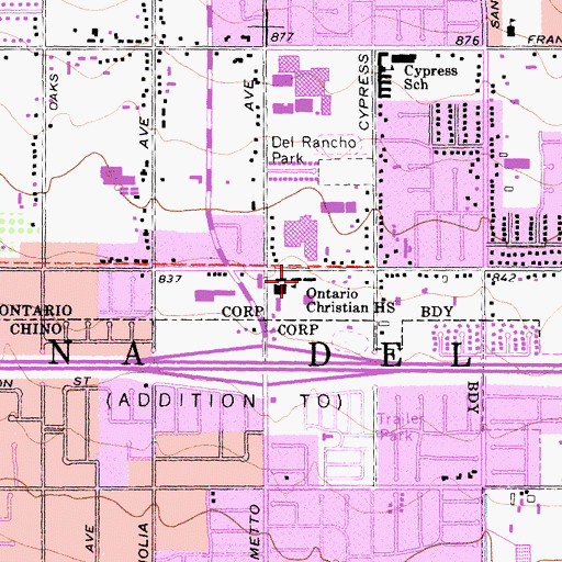 Topographic Map of Ontario Christian High School, CA
