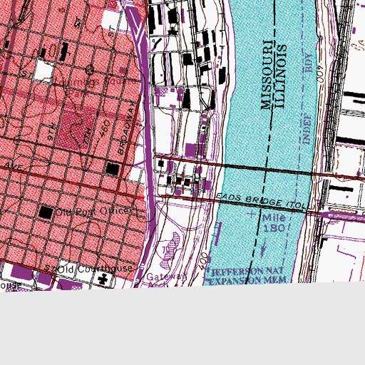 Topographic Map of Lacledes Landing, MO