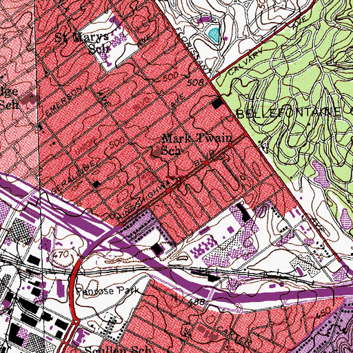Topographic Map of Mark Twain, MO