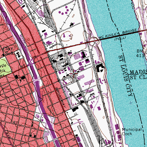 Topographic Map of Near North Riverfront, MO