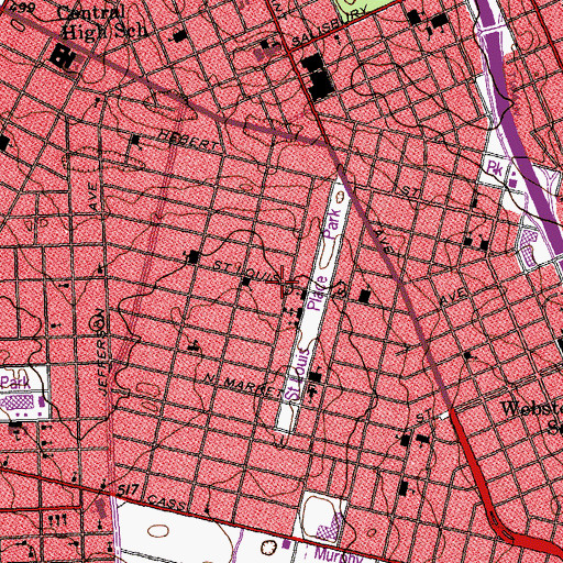 Topographic Map of Saint Louis Place, MO