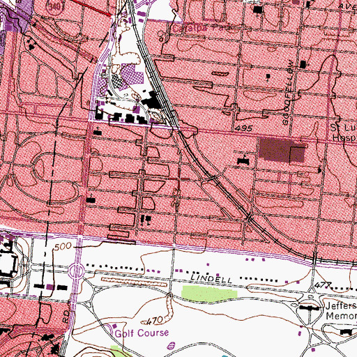 Topographic Map of Skinker-De Baliviere, MO