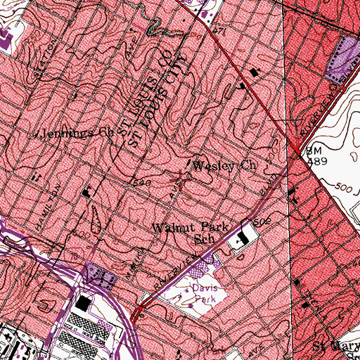Topographic Map of Walnut Park West, MO