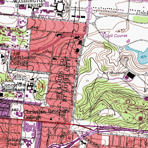 Topographic Map of Wydown Skinker, MO