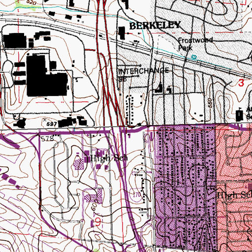 Topographic Map of Berkeley Post Office, MO