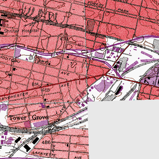 Topographic Map of Chouteau Post Office, MO