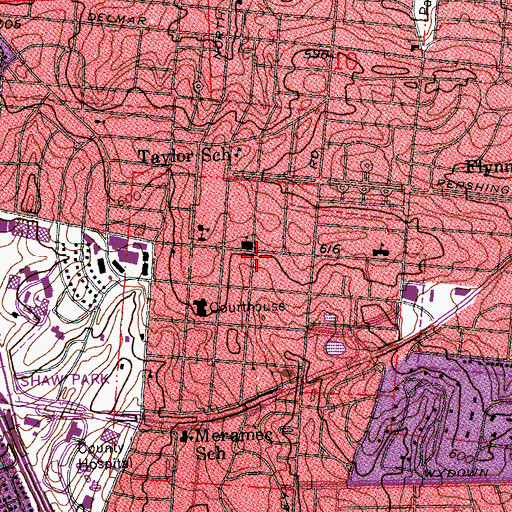 Topographic Map of Clayton Post Office, MO
