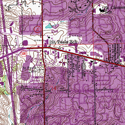Topographic Map of Des Peres Post Office, MO