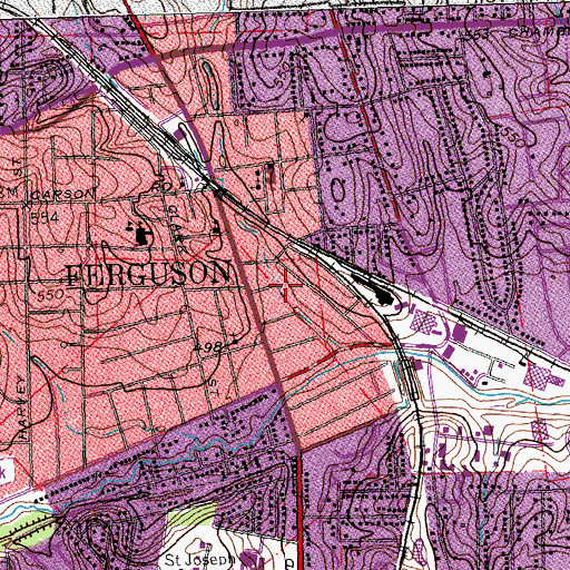 Topographic Map of Ferguson Post Office, MO