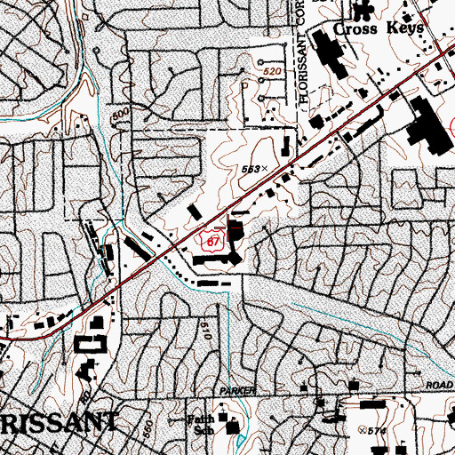 Topographic Map of Florissant Post Office, MO