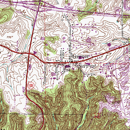Topographic Map of Grover Post Office, MO