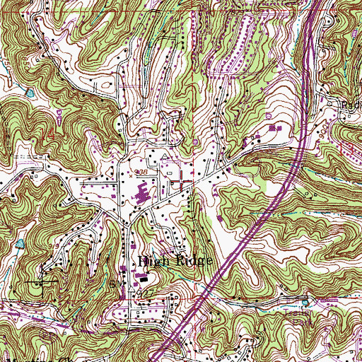 Topographic Map of High Ridge Post Office, MO