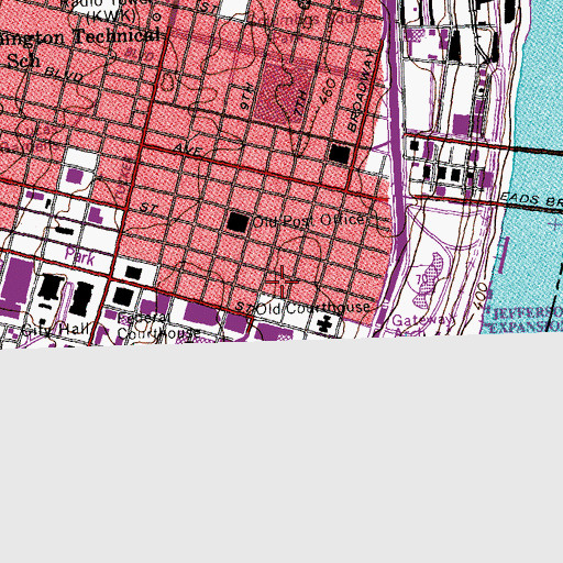 Topographic Map of Jefferson Memorial Post Office, MO