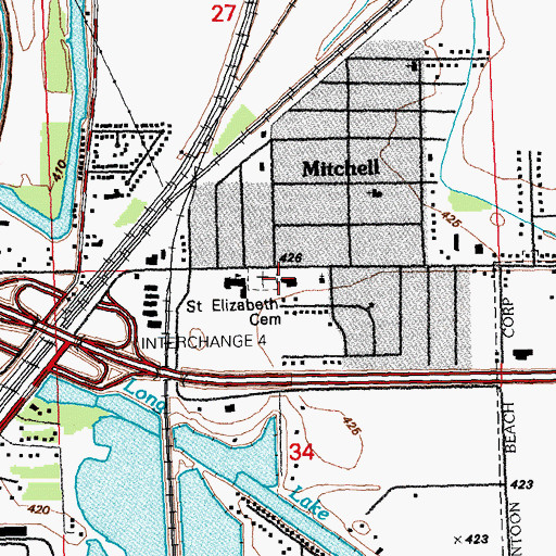 Topographic Map of Mitchell Post Office, IL