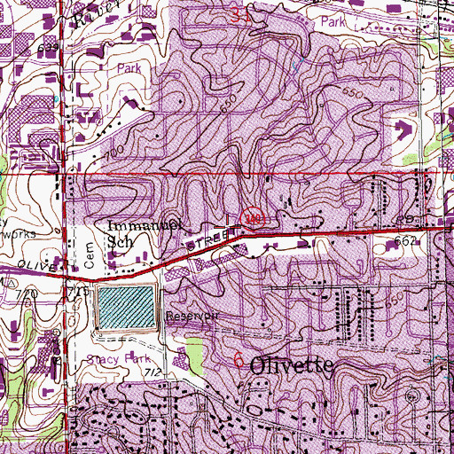 Topographic Map of Olivette Post Office, MO