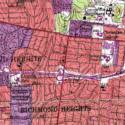 Topographic Map of Richmond Heights Post Office, MO