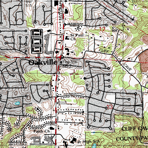 Topographic Map of South County Post Office, MO