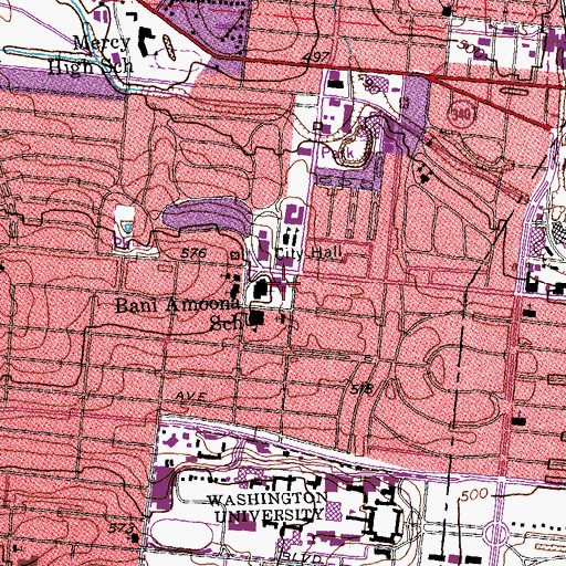 Topographic Map of University City Post Office, MO