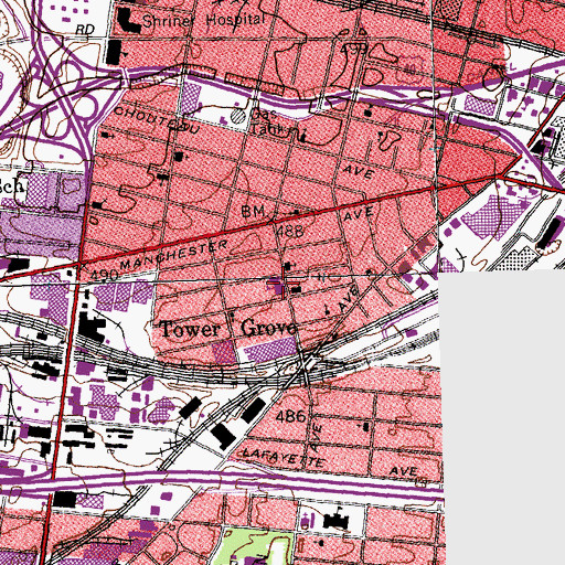 Topographic Map of Adams Elementary School, MO