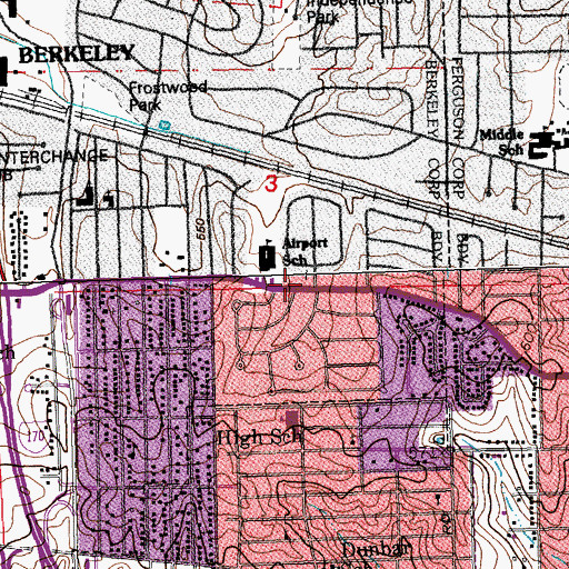 Topographic Map of Airport Elementary School, MO