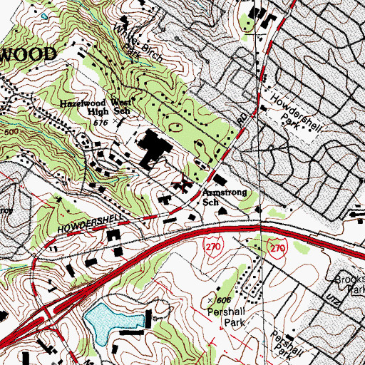 Topographic Map of Armstrong Elementary School, MO