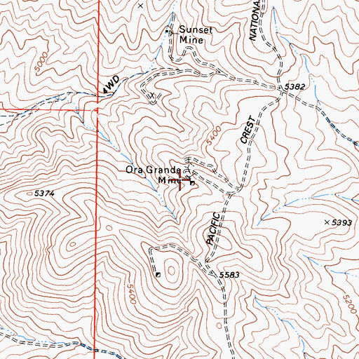 Topographic Map of Ora Grande Mine, CA
