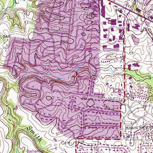 Topographic Map of Bellerive Elementary School, MO