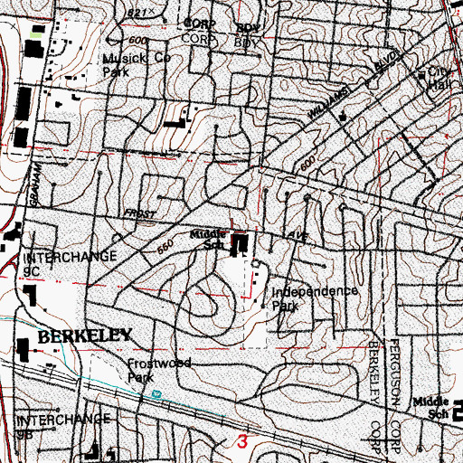 Topographic Map of Berkeley Middle School, MO