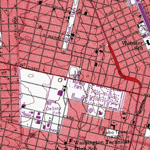 Topographic Map of Blewett Middle School, MO