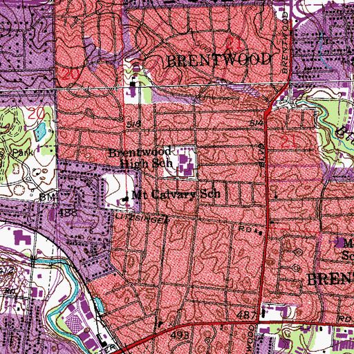 Topographic Map of Brentwood Middle School, MO