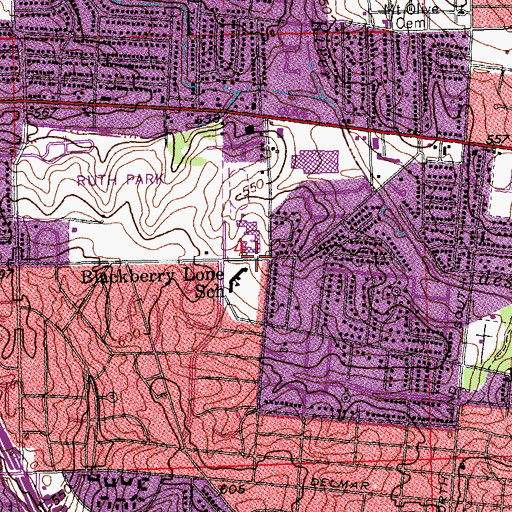 Topographic Map of Brittany Woods School, MO