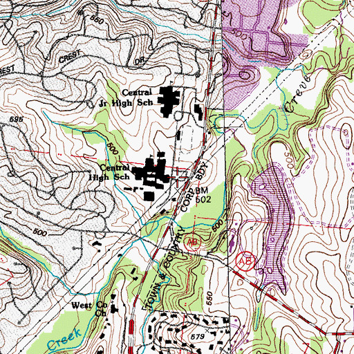Topographic Map of Central High School, MO