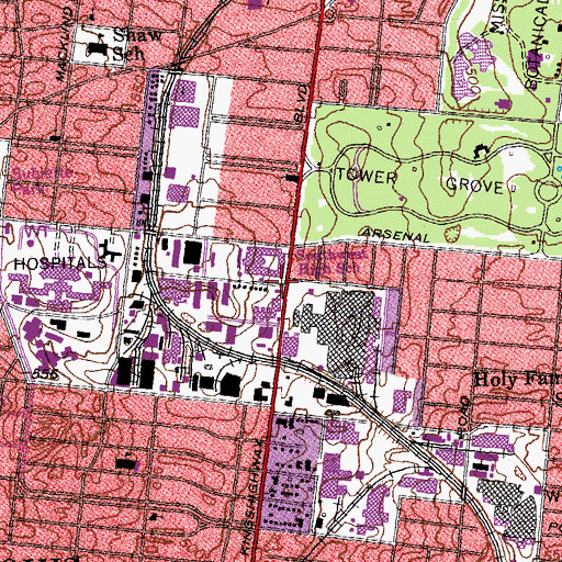 Topographic Map of Central Visual and Performing Arts School High School, MO