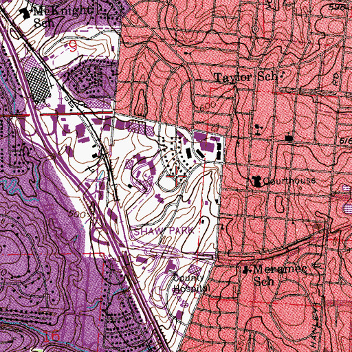 Topographic Map of Clayton High School, MO
