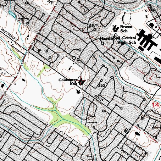 Topographic Map of Cold Water Elementary School, MO