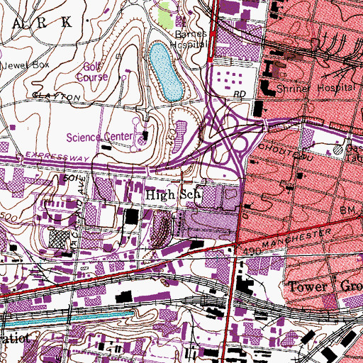 Topographic Map of Compton-Drew Middle School, MO
