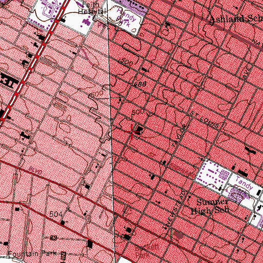 Topographic Map of Cote Brilliante Elementary School, MO