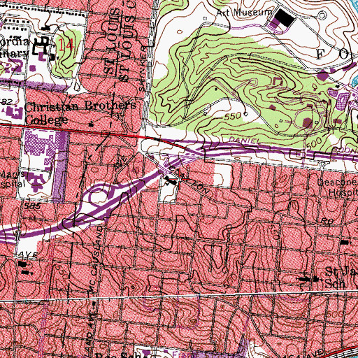 Topographic Map of Dewey School-International Studies School, MO