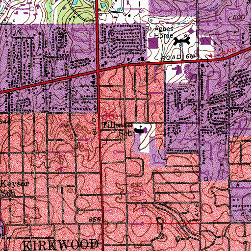 Topographic Map of F P Tillman Elementary School, MO