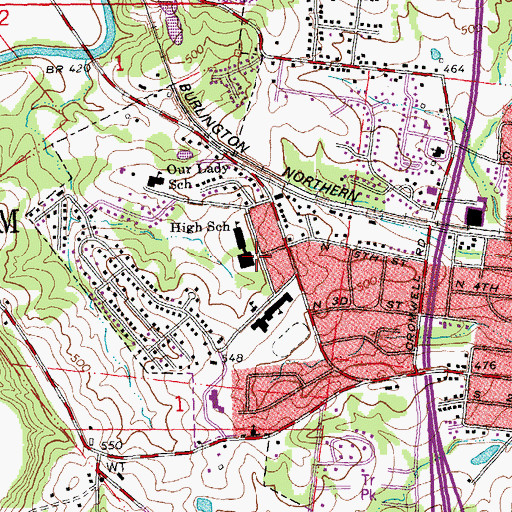 Topographic Map of Festus Senior High School, MO