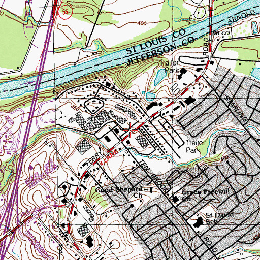 Topographic Map of Fox Middle School, MO
