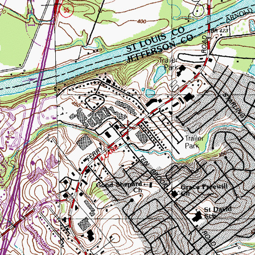 Topographic Map of Fox Senior High School, MO